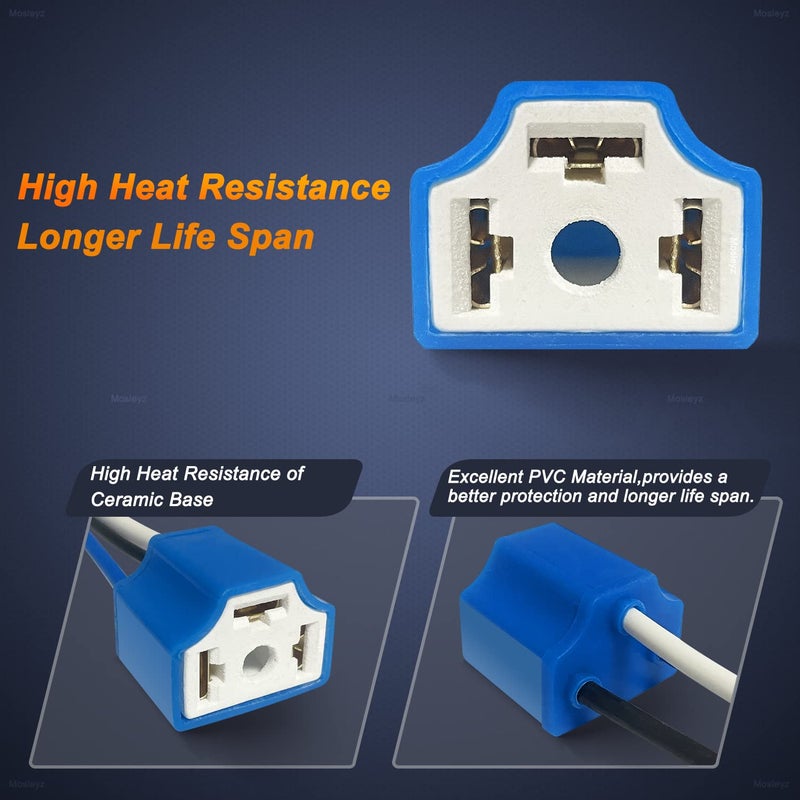 Mosleyz H4 Pigtail Socket Wiring Harness Headlight Plug Heavy Duty14AWG Ceramic Headlight Connector-H4 HB2 9003 (Pack of 2) - Image 3